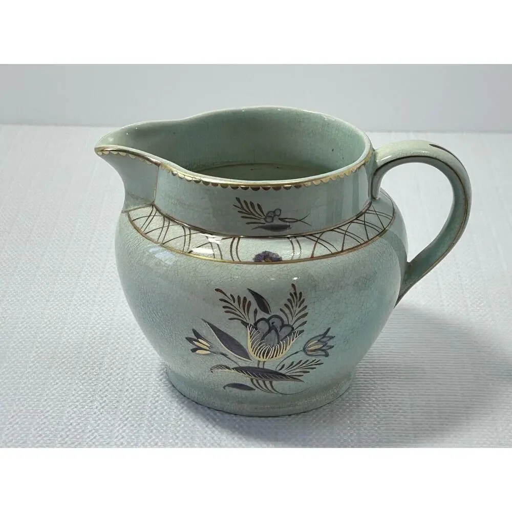 Vintage Adams Calyx Ware REGENT Pitcher 4 1/4”Creamer Aqua Purple Flower England